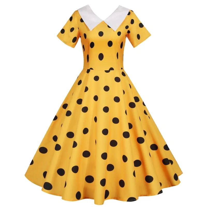 
2020 new French Vintage dress White Dress With Large Lapel Dot Print dress 