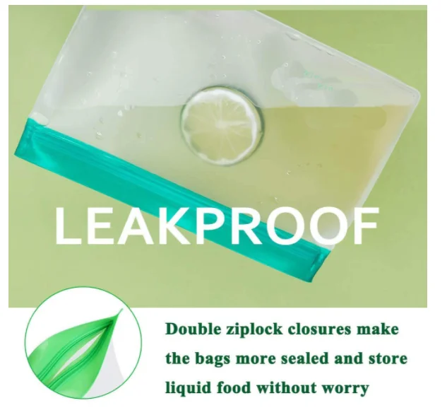 12 pack BPA FREE  Extra-Thick PEVA Eco friendly Zipper Leakproof Freezer Bag Washable Reusable Sandwich Snacks PEVA Storage Bags