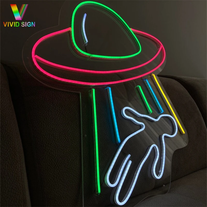 Hot sell small neon light UFO creative kid bedroom alien space neon wall lamp