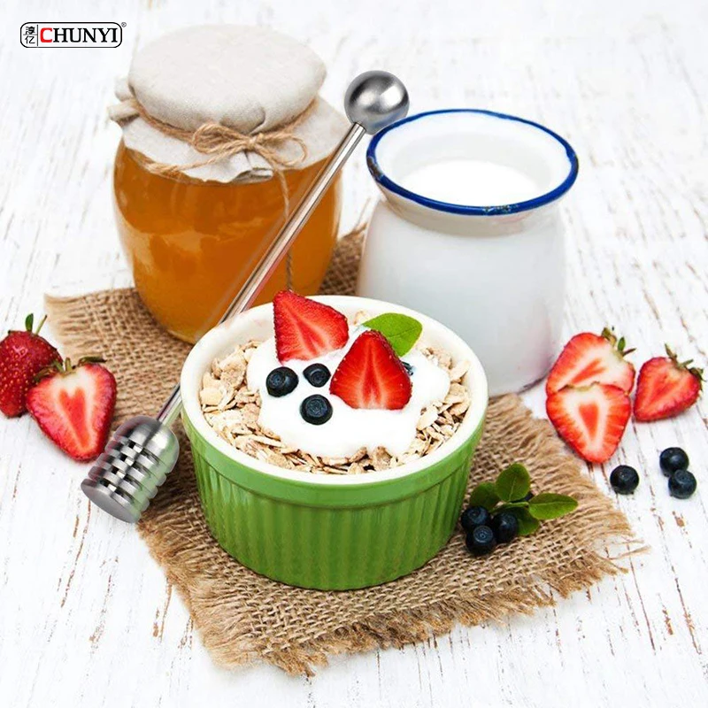 Kitchen Gadgets Honey And Syrup Wand Stainless Steel Honey Spoon For Honey Pot Jar Containers