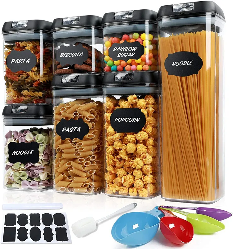 Airtight Pantry Kitchen Organizer 7 Pieces Pack Rice Cereal Dry Food Container Box Air Tight Plastic Food Storage Container Set
