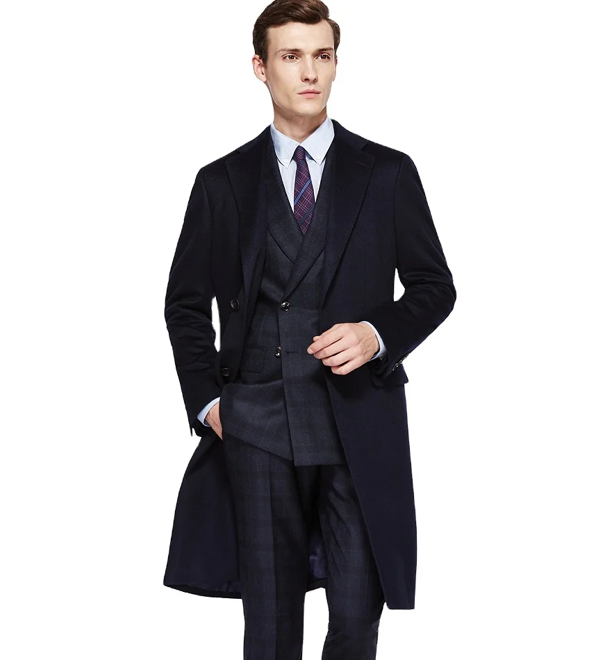 100% cashmere single 2 buttons tailored overcoat for men with back vent