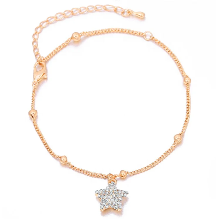 Simple Crystal Star Anklet Full Paved Shining Rhinestone Charm Pendant Anklet For Ladies Foot