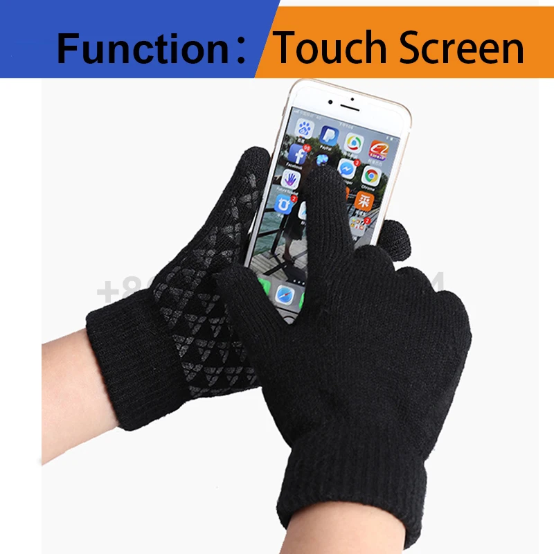 Unisex Lady Gentlemen Anti Slip Cashmere Knitted Gloves Winter Warm Touch Screen Gloves Pvc Dots Non-Slip Gloves