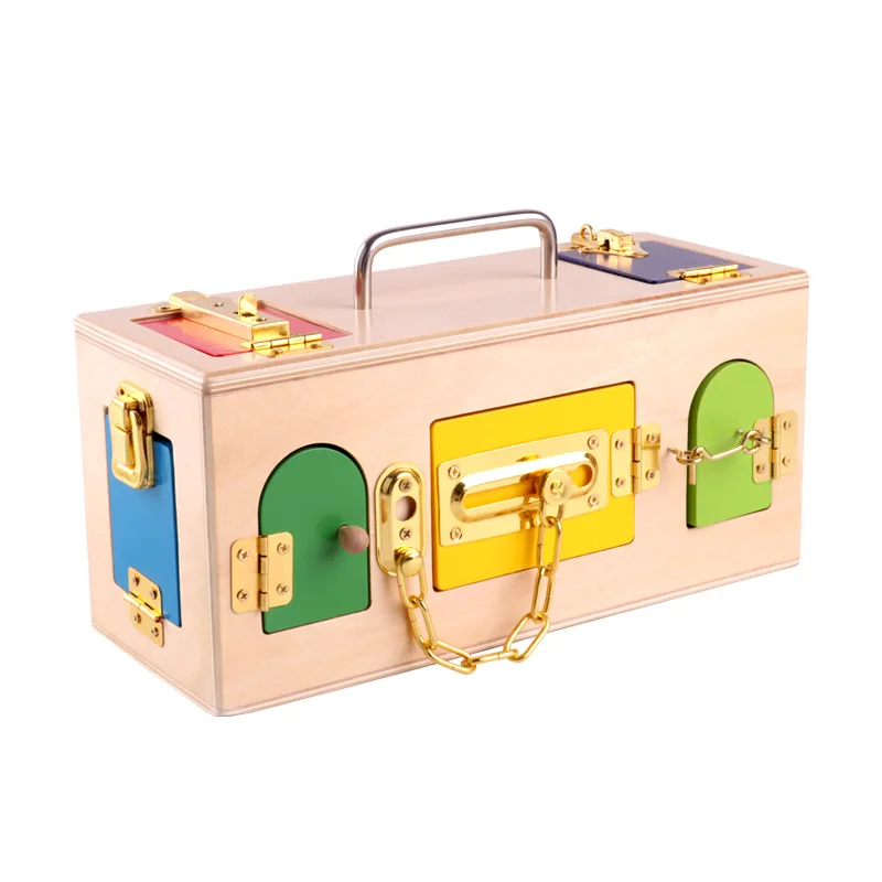 Montessori Wooden Toys Lock Box Shape Matching Kids Wooden lock Box Early Education Toys Kindergarten Intelligence Teaching Aids