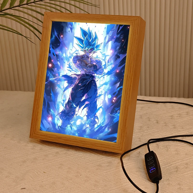 Anime Dragon Ball A4 Wooden Photo Frame UV Printed Iron Picture Frame with Manga Drawing Design Lighting Home Decoration