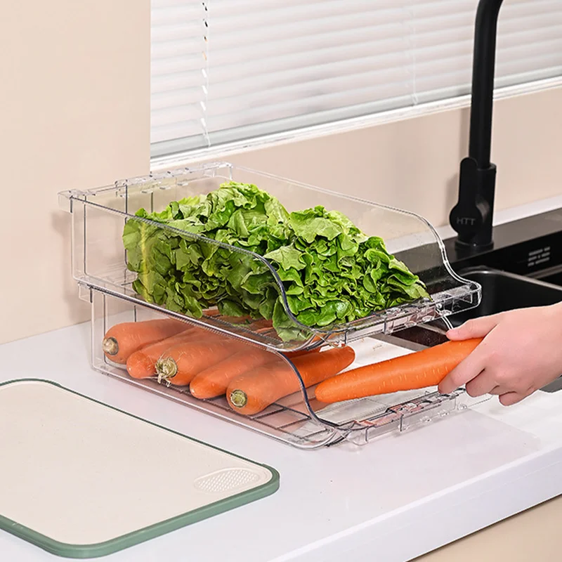 Retractable Beverage Storage Box Refrigerator Plastic Large Capacity Fruit Vegetable Food Storage Container Cans Storage Rack