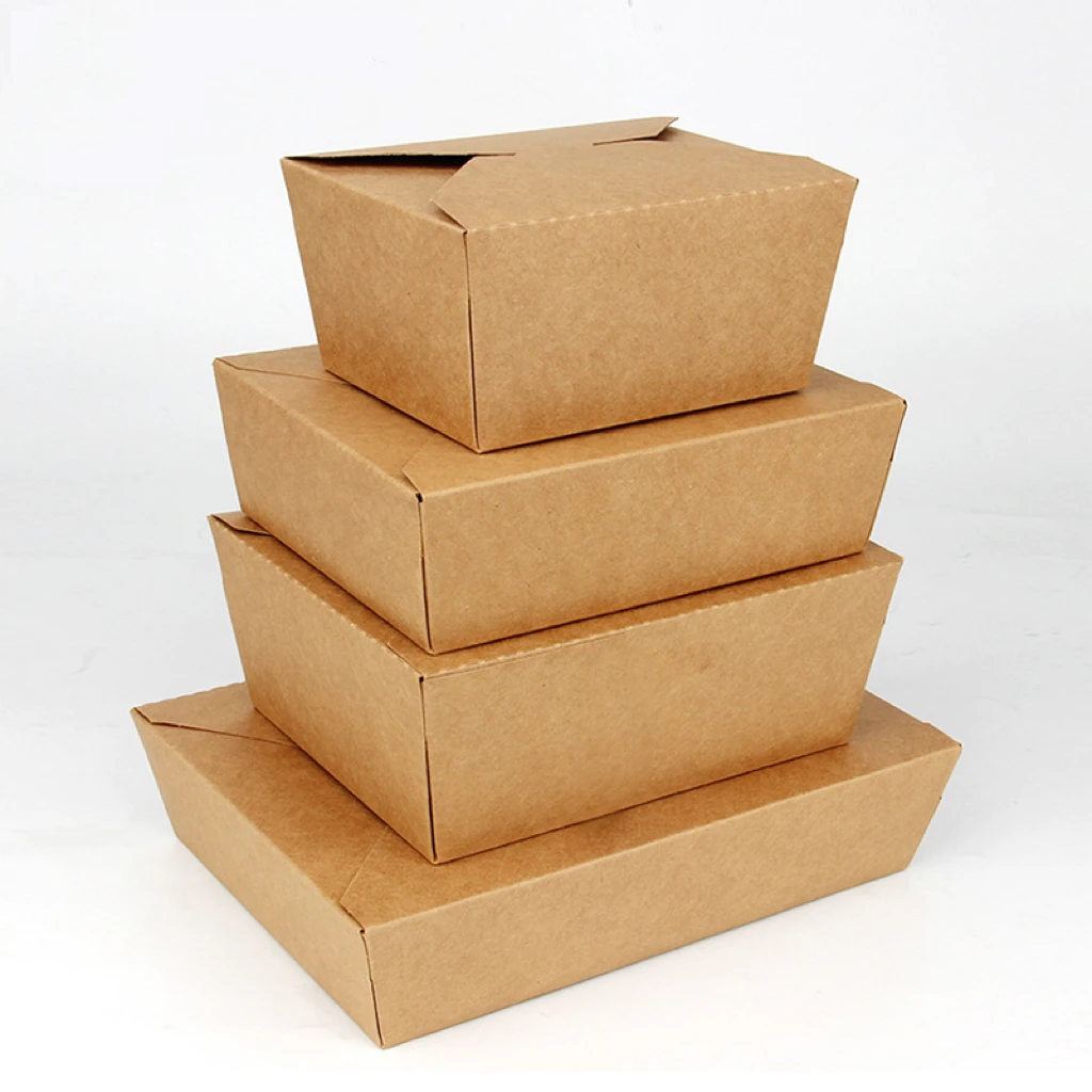 Take Away Food Packing Box Disposable Recycled Brown Kraft Food Packaging Boxes Takeaway Kraft Paper Food Salad Lunch Boxe Free