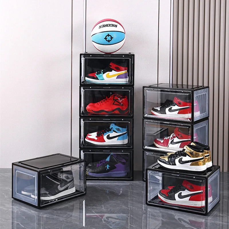 Magnetic Stackable Foldable Plastic Home Square Transparent Clear Acrylic PET Sneakers Shoe Container Storage Box