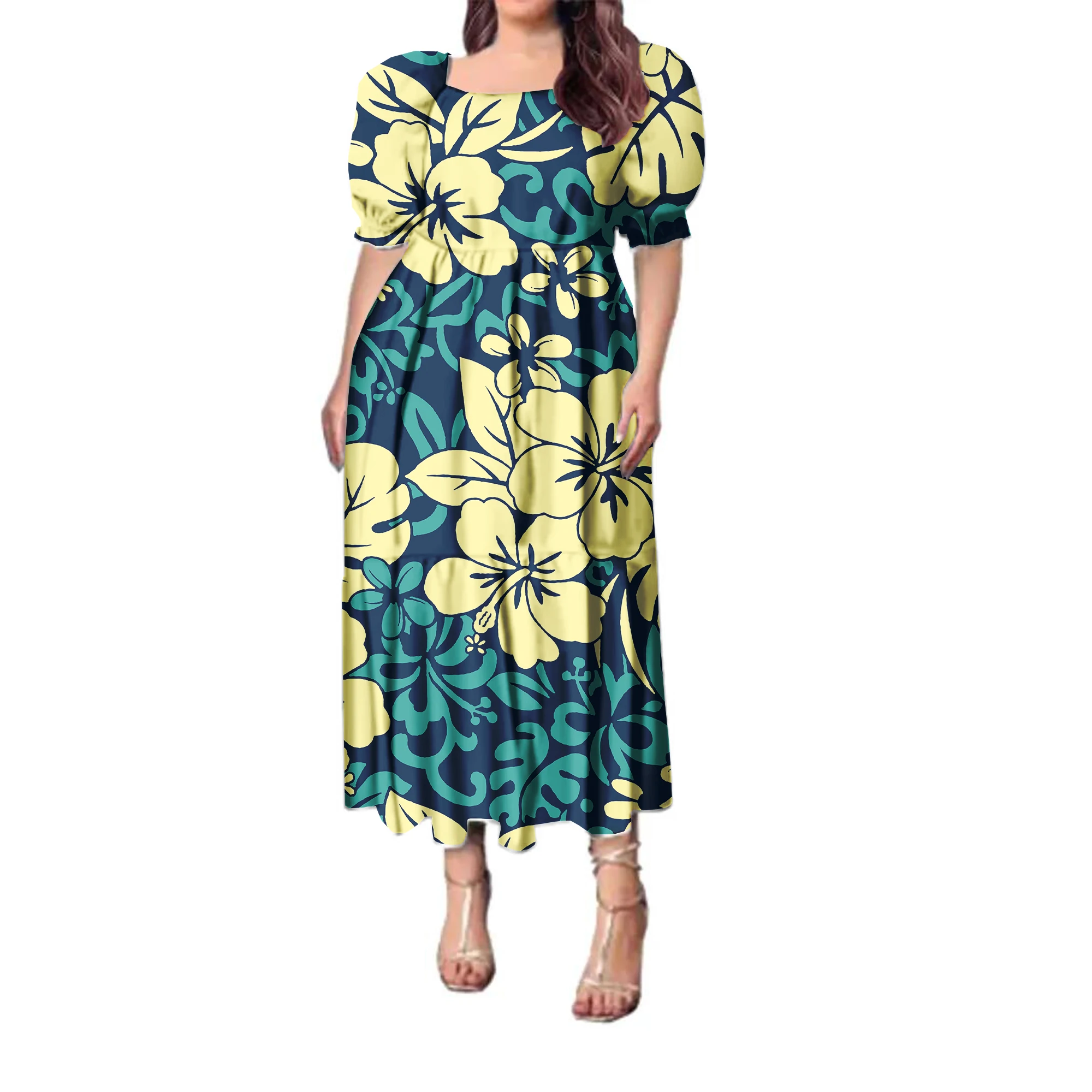 prom dresses 2023 custom clothing women hibiscus flowers hawaii style dress fashion puff sleeve polynesian tribal island dress
