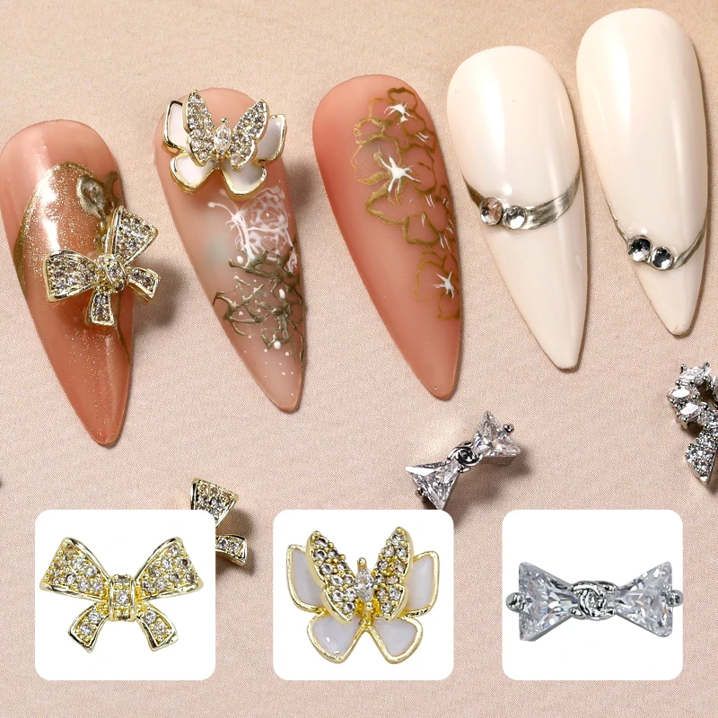 2021Hot Sale Beautiful Butterfly Zircon Nail Jewelry Luxury Butterfly Bow Nail Art Decoration Press on nails for salon
