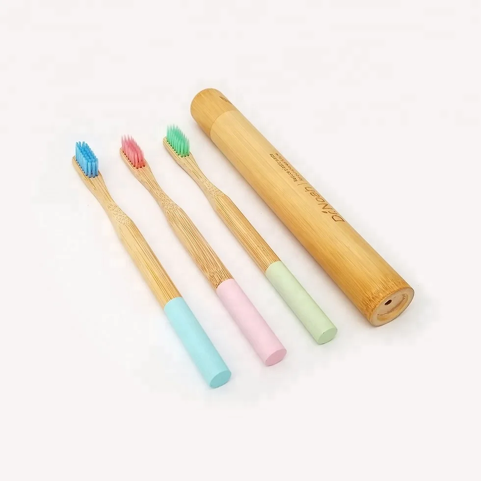 Custom Logo Personal Label Children and Adult Round Bamboo Toothbrush with Bamboo Tube Case