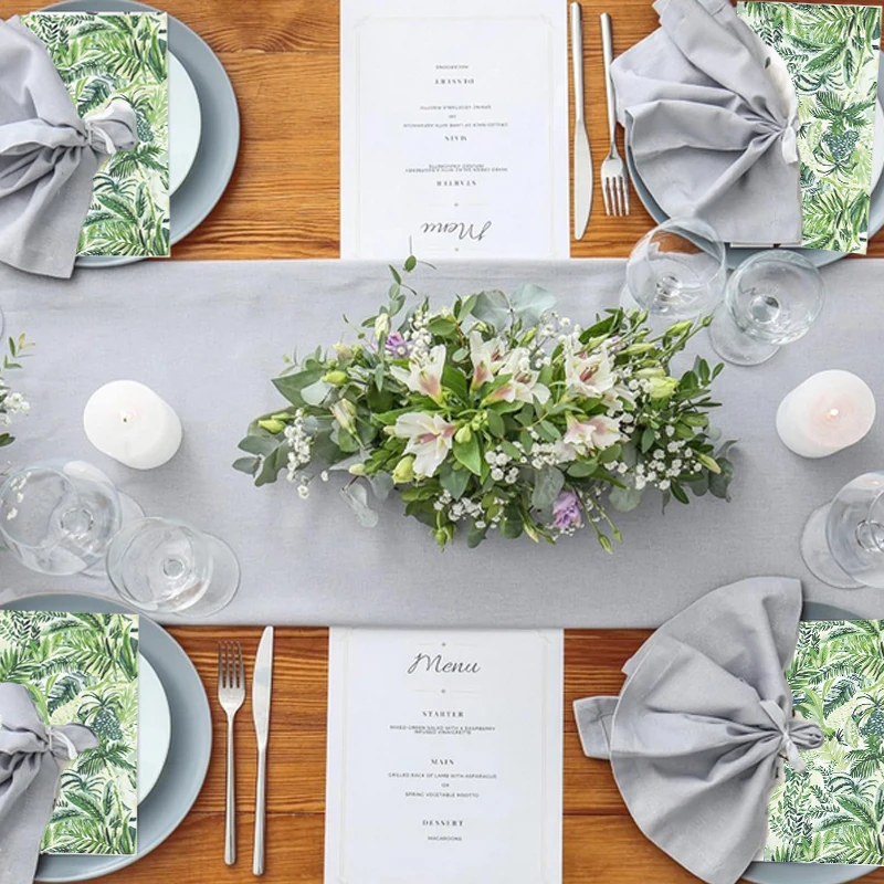 Environmental friendly Tropical Palm Leaf Napkins Hawaiian Luau Aloha Paper Napkin Green Leaf Napkins for Holiday Tropical Theme