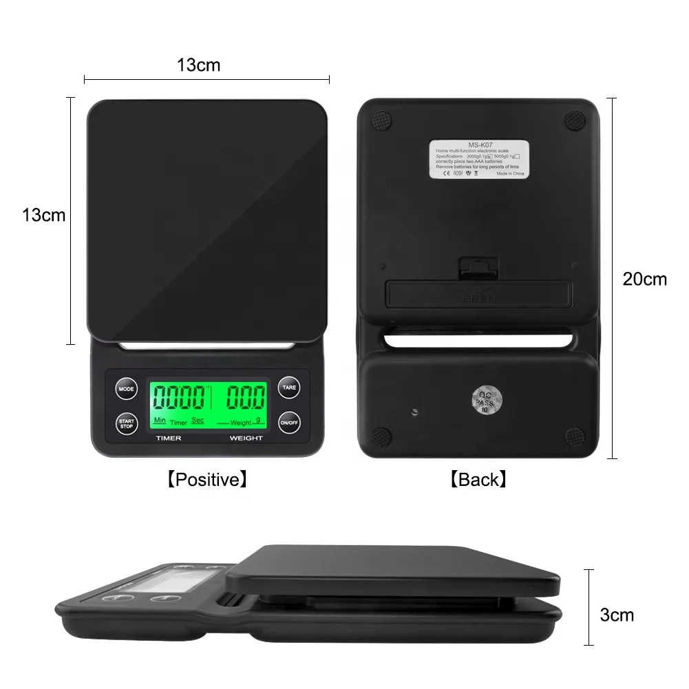 Hengte digital coffee scale 3kg 0.1g coffee tools with timer mini smart household food scale for kitchen use