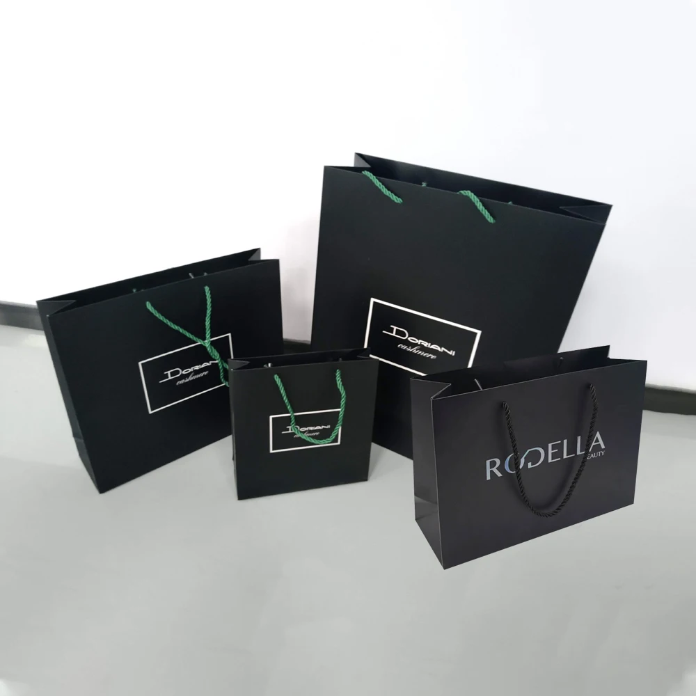 Customized Branded Logo Luxury Black Paper Apparel Packaging Gift Shopping Bag Paper bag