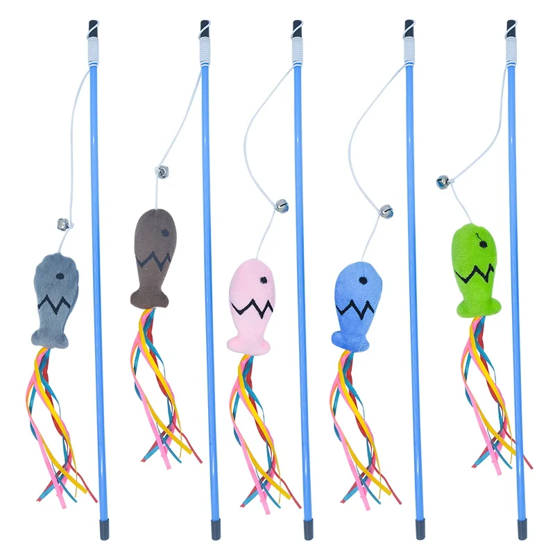 Ribbon catnip fish cat toy Cat Teaser Fishing pole cat toy interactive Support for custom