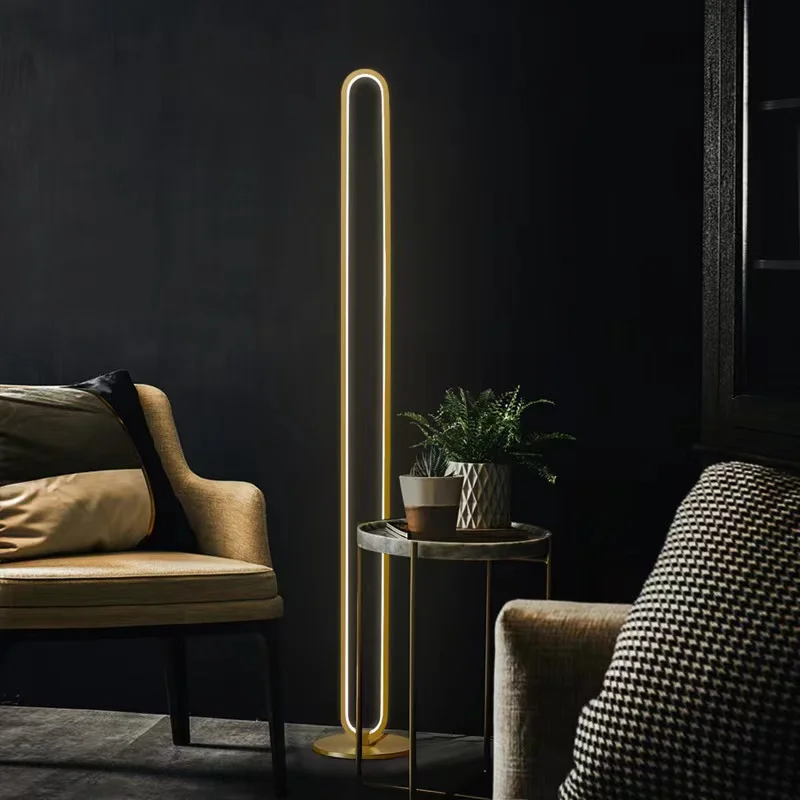 Nordic Minimalist floor light living room bedroom office lamp all copper led atmosphere line floor lamp