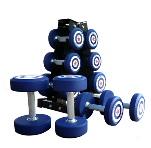 Wholesale rubber coated 20kg barbell cheap weight set pu round handle dumbbell