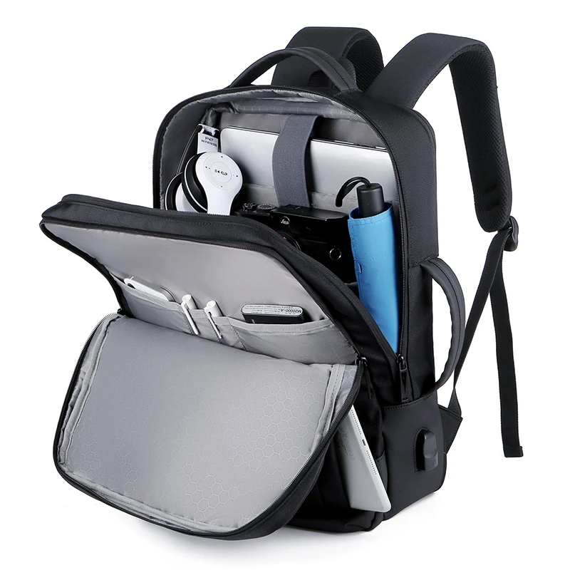 Custom multi purpose practical men college school daypack male functional travel business expandable backpack with USB