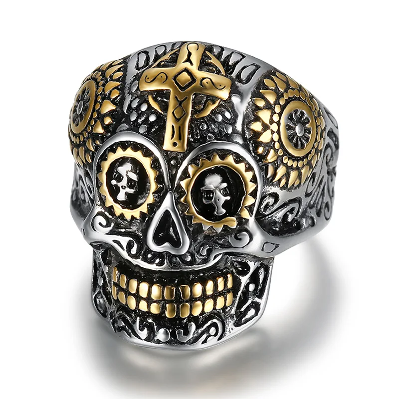 Customized Vintage Biker Jewelry Rings Hiphop Punk Style 316L Stainless Steel Hiphop Skull Ring for Men