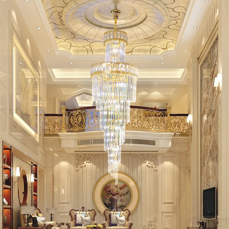loft Stair rotating long chandelier crystal lamp modern simple light luxury creative villa hotel project large lamps
