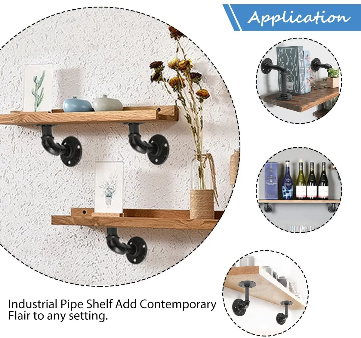 Industrial Black Iron Pipe Bracket Wall Mounted Floating Shelf Hanging Wall Hardware Decor for Farmhouse Shelving Hardware