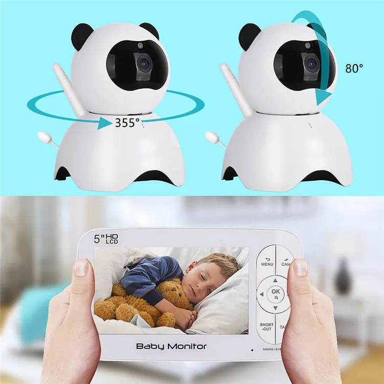 Clear Night Vision VOX Mode PTZ View Baby Monitor 1000ft Range No WiFi Wall Mounted Video Baby Monitoring Device with Camera