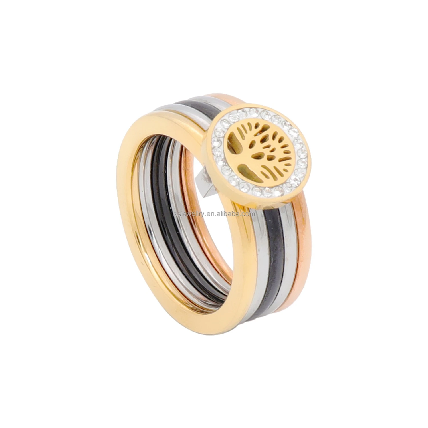 Tree Of Life Shape Zircon Stone Mixed Gold Plated Mossinate Diamond Jewelry Girl Women Stainless Steel Engagement Ring