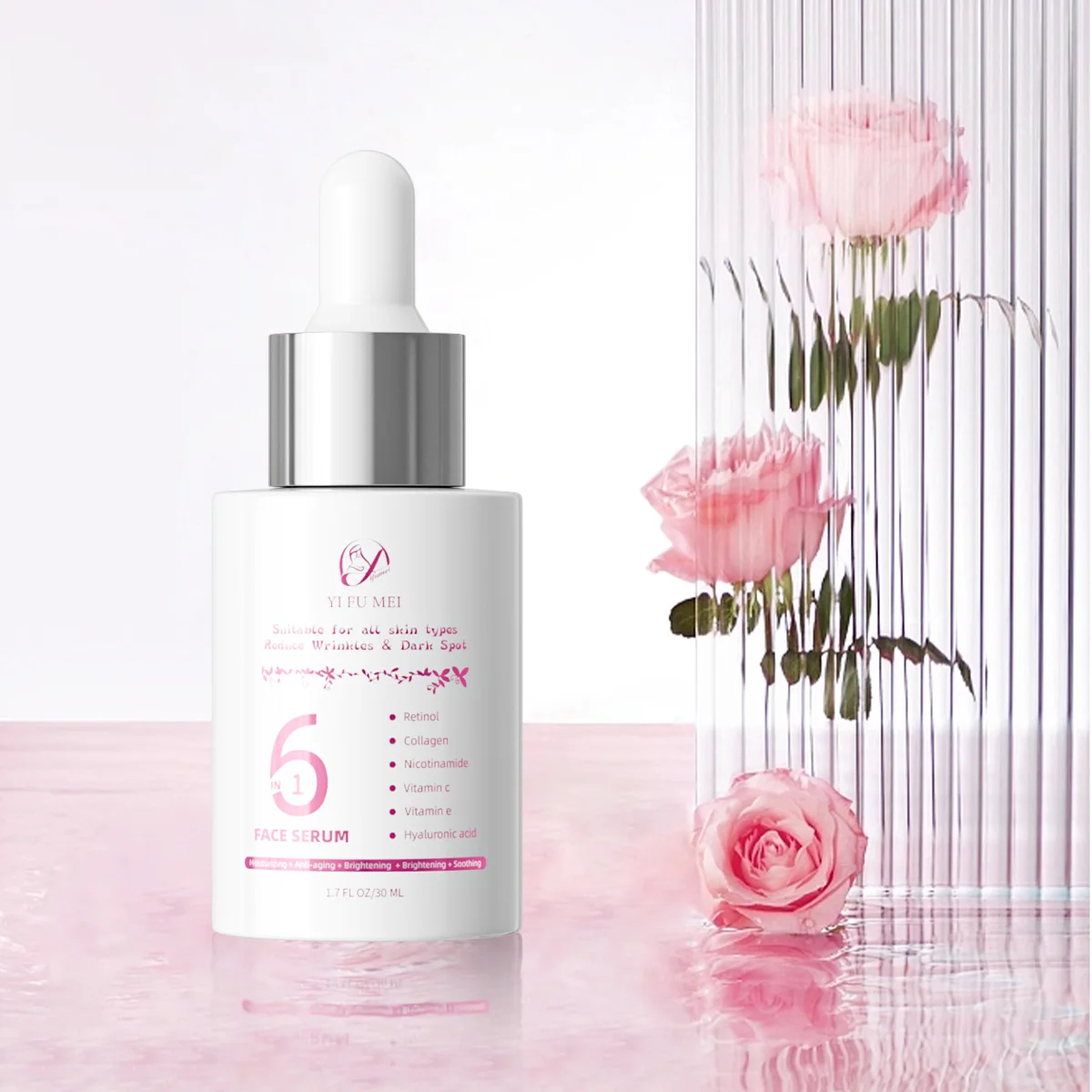 6 IN 1 Private Label Retinol Niacinamide Organic Dark Spot Lightening Anti Aging Face Glow Skin Care Vitamin C Serum