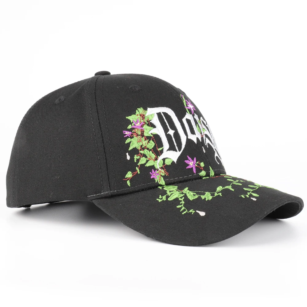 Wholesale Manufacturer Summer Cotton Hat Twill Custom Embroidered Flower Black Baseball Cap
