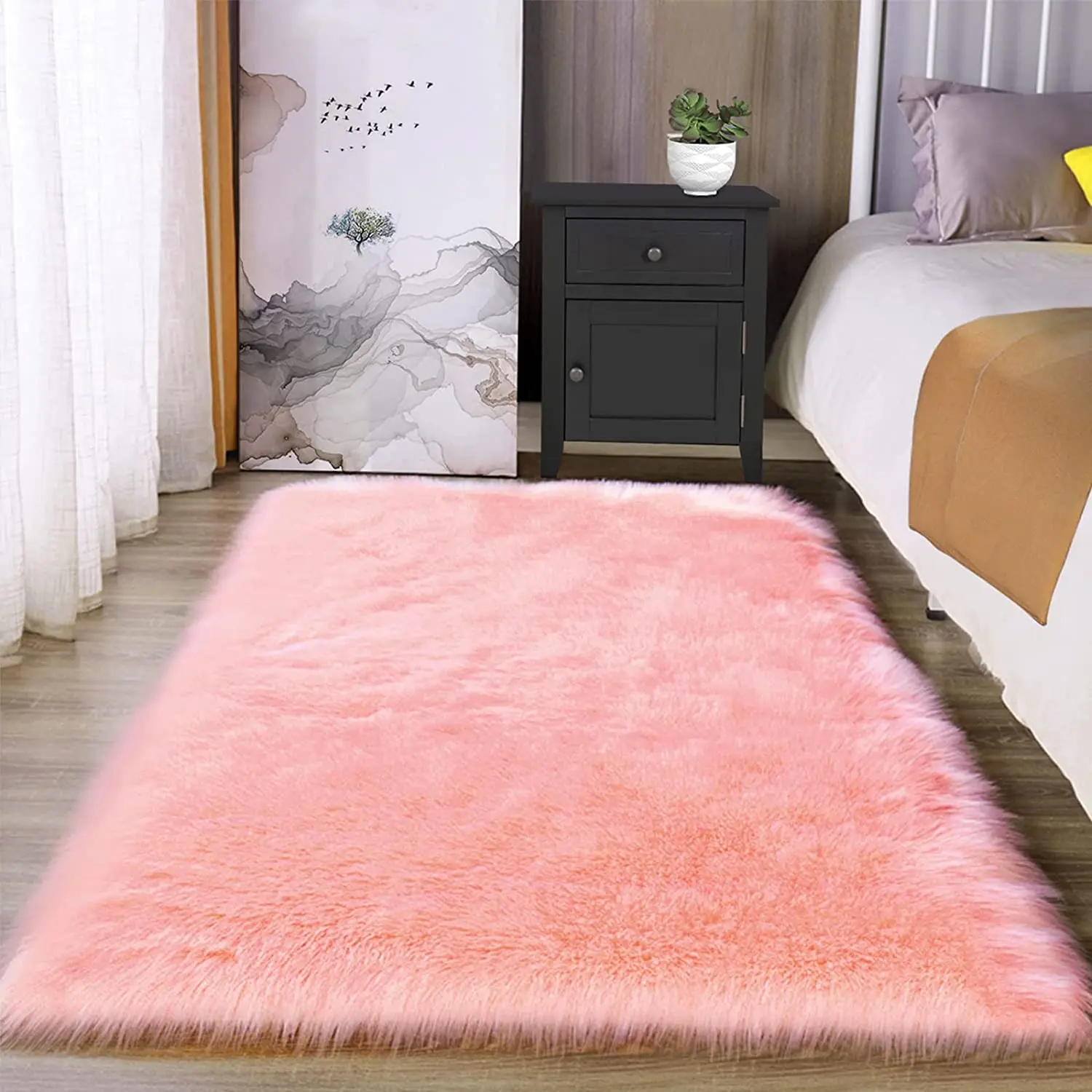 LISO custom 100% wool living room bedroom faux fur mats white large fluffy rug carpet