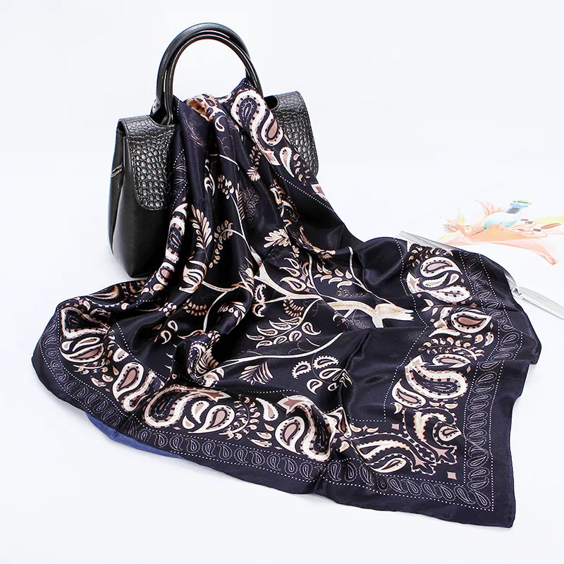 Цифровой печатаный шёлк шарф для женщин Мода 90 см с квадратным носком шарф Элитный бренд бандана шали женский шарф с атласным хиджаб шарф