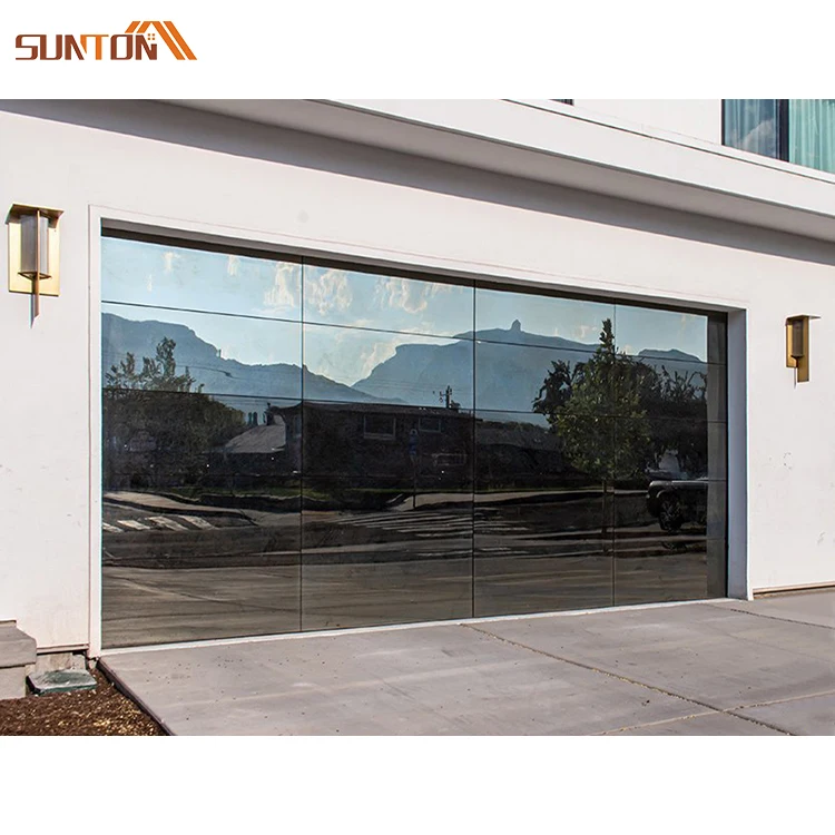 Factory prices residential automatic aluminum black mirror insulated frameless flush glass sectional garage door