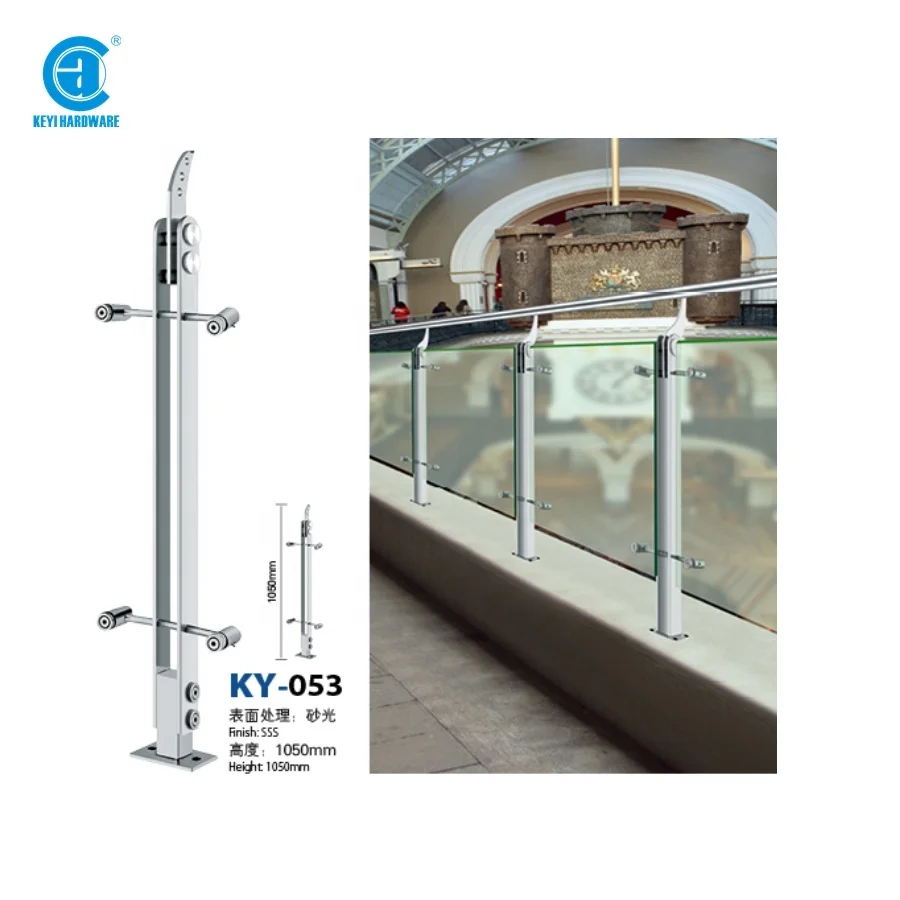 KEYI Stainless steel tubular handrail interior stairs railing design Frameless Glass Balcony Railing