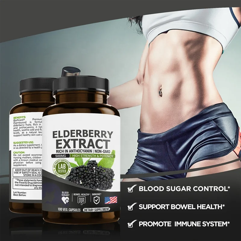 Wholesale Herb Supplement Vitamin C Zinc Capsules Immune Booster  Black Seed Elderberry Extract Powder Capsules