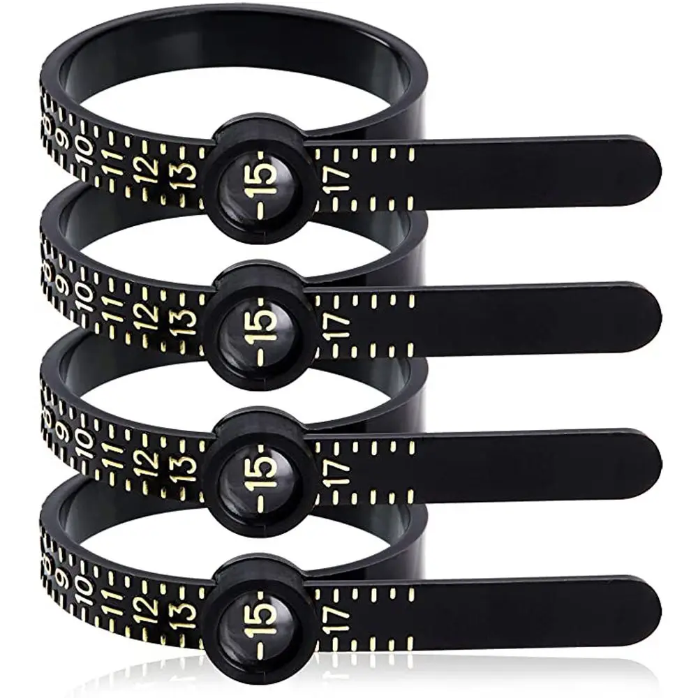 Black Plastic Ring Sizer Measure Sizes 1-17 Finger Gauge Genuine Tester Wedding Ring Band With Magnifier Jewelry Measure Tool