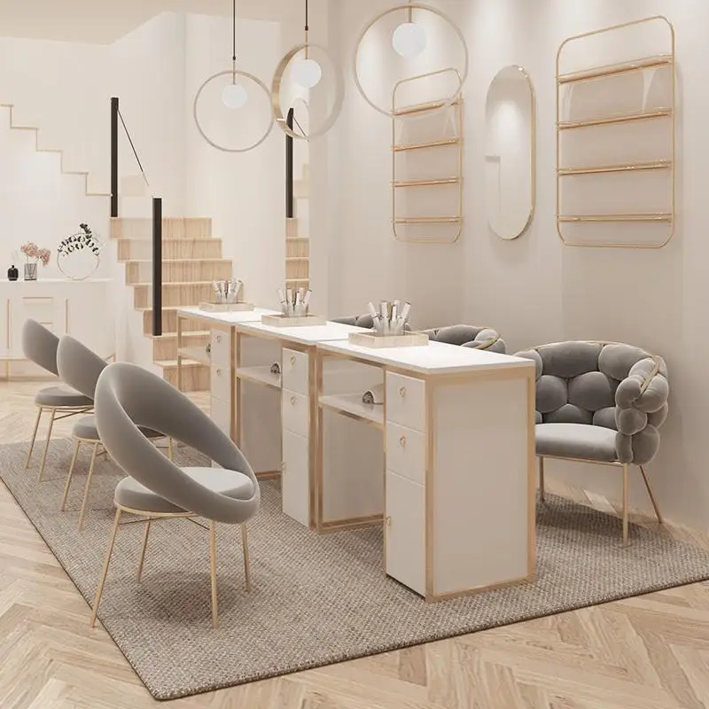 Nice Nails Bar Station Salon Furniture Wood Nail Tables Nail Desk Manicure Table with Chair