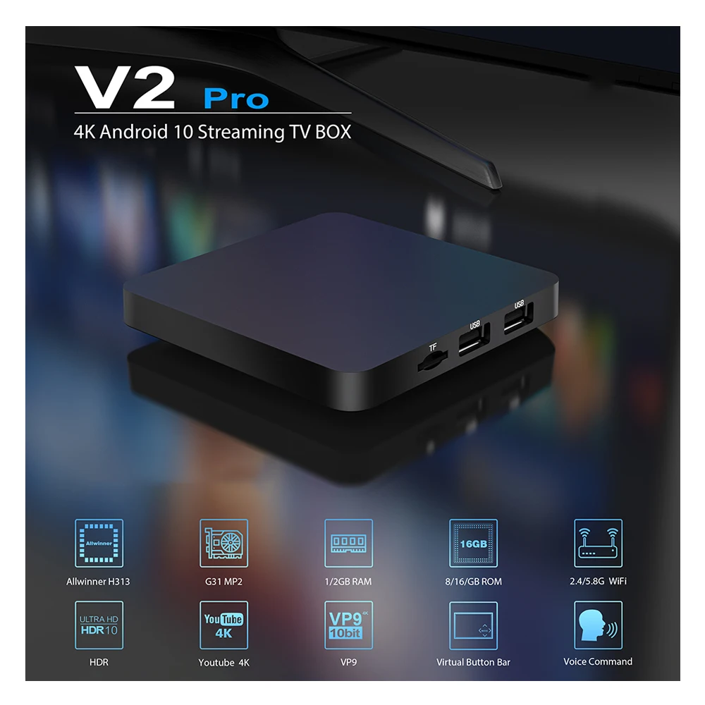 ELEBAO V2 PRO Quad core 4k hd Wifi smart android 10.0 tv box Allwinner H313 chip ott stb