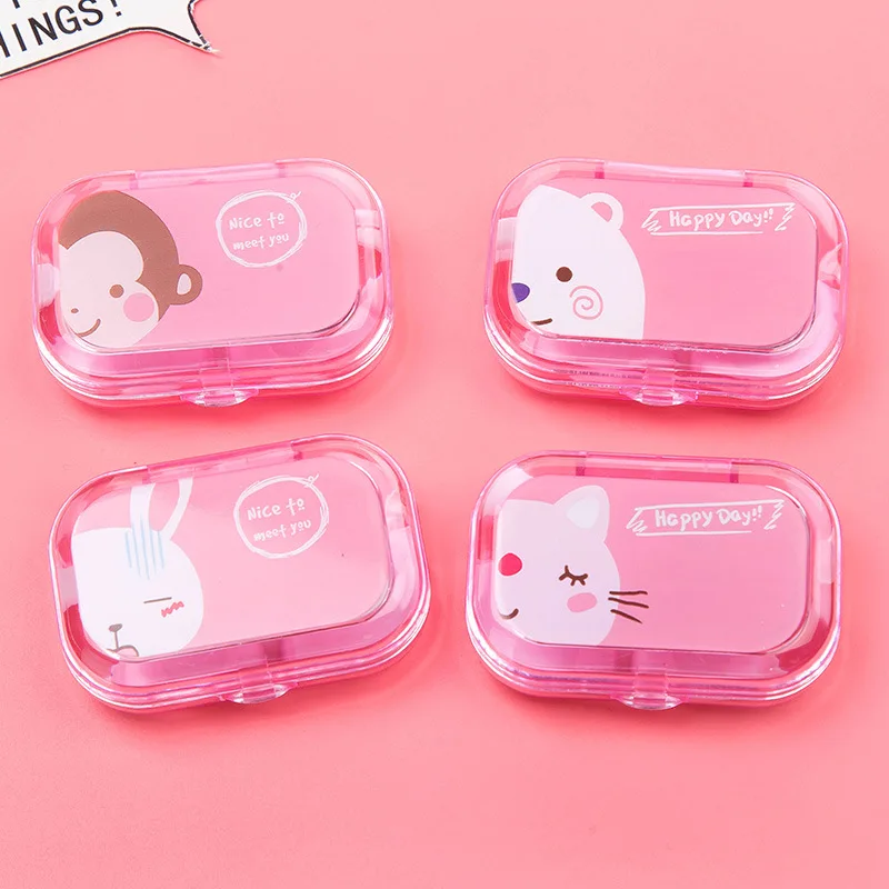 Cartoon Cute Square Women Girls Kit Travel Eye Contact Lenses Case Box  with Mirror