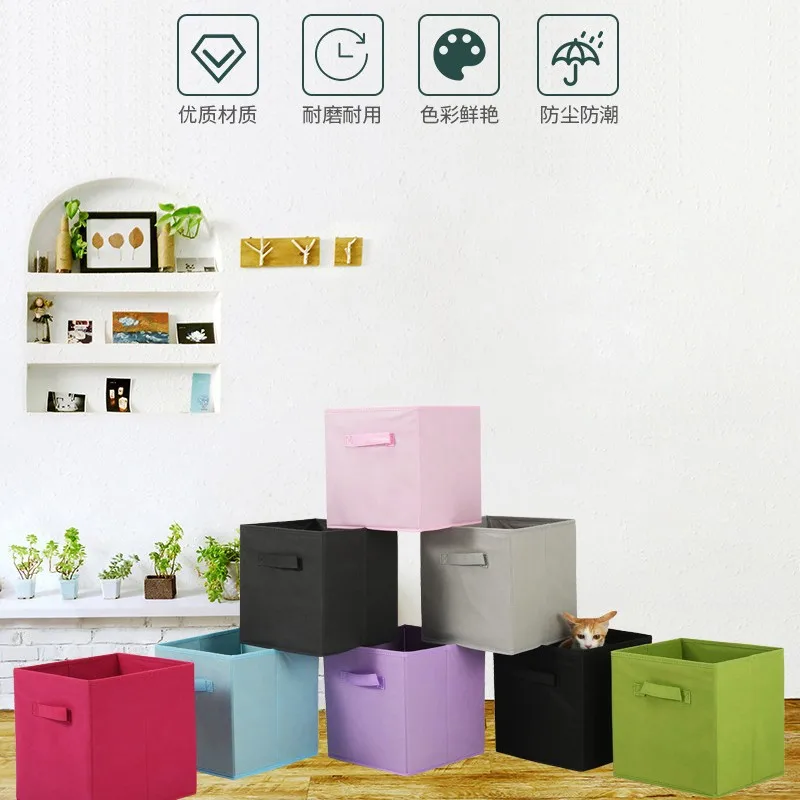 Wholesale Collapsible 13 x 13 Inch Grey Fabric Storage Cube Bins Organizer Boxes With Handle