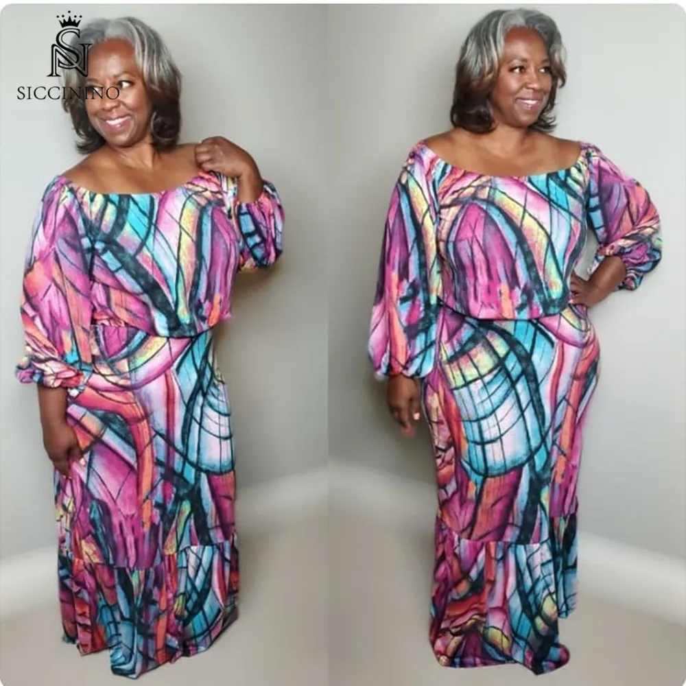 
2020 tropical print suit women plus size maxi dresses women long 