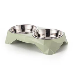 New Candy Color Diamond Thicken Pet Bowl Cartoon Double Pet Bowl Stainless Pet Feeder Bowl