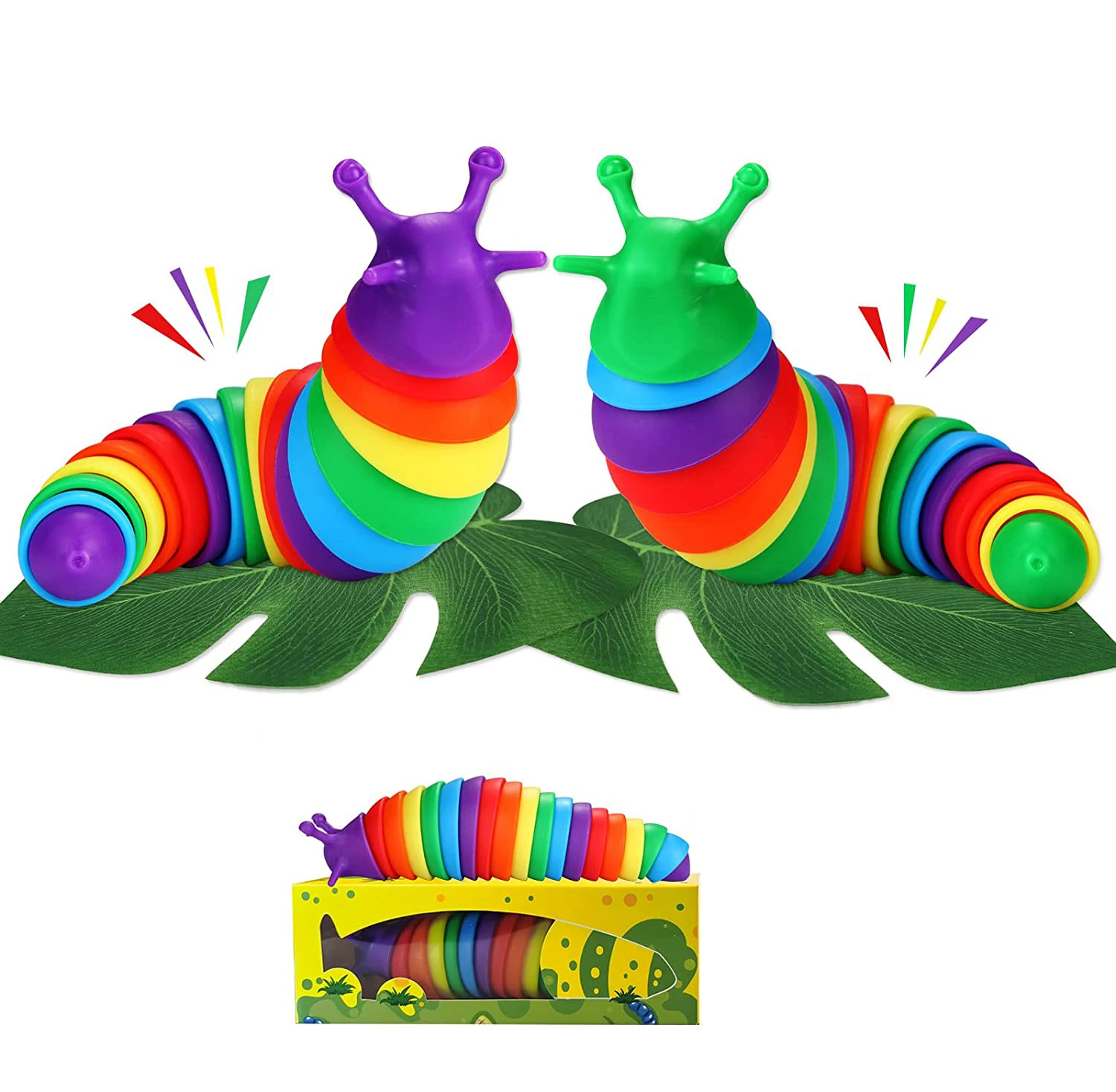 Fun Decompression Toy 3D Articulated Stretch Flexible Stress Release Sensory Printed Fidget Slug Toys for Kids