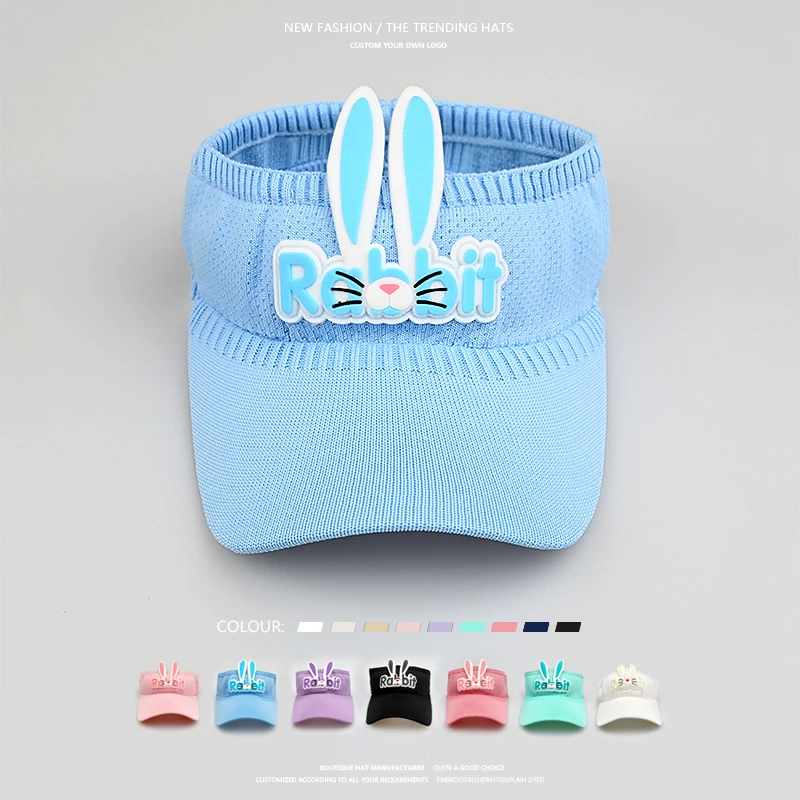 Wholesale Bulk Custom Logo Embroidery Rabbit Ears Sun Visor Hat Kids Adjustable Outdoor Beach Running Sports Caps for Children
