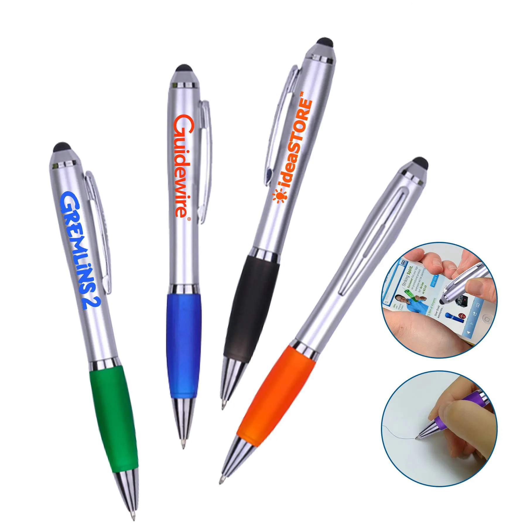 White barrel Twist action Mobile Stylus Touch screen promotional Ball Ballpoint Pen with logo and matching grip colored Stylus