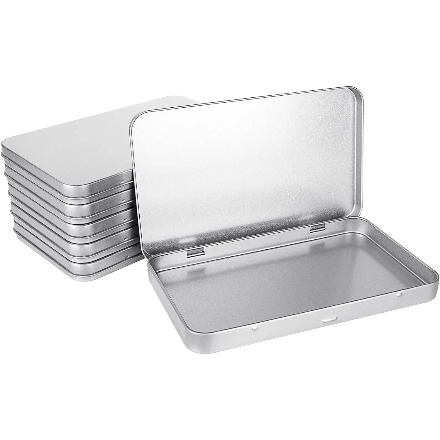 Wholesale Thin Empty Rectangular Case Hinged Lid Metal Storage Tin Box
