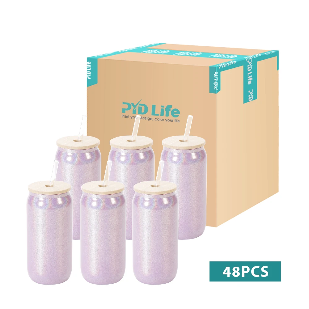 PYD Life Free Sample 18 oz Custom Logo Cola Soda Tumbler Mug Cup Clear Sparkling Rainbow Sublimation Blanks Glass Beer Can