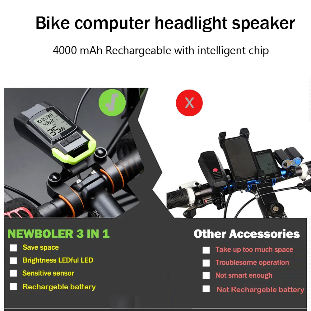 2022 wholesale 3 in 1 Usb Rechargeable Front Bicycle Light and Horn, Waterproof Mountain Bike Accessories LED Front Bike Lights