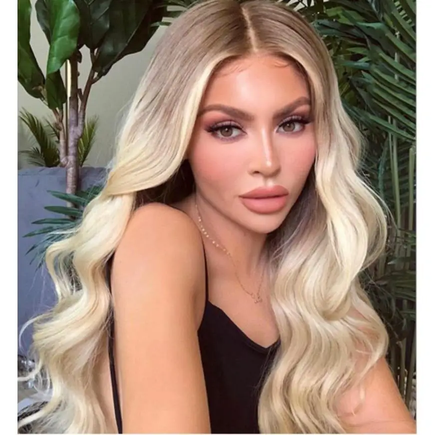 
European and American style wig gradient color medium long curly hair light Golden big wavecosplayWig head cover 