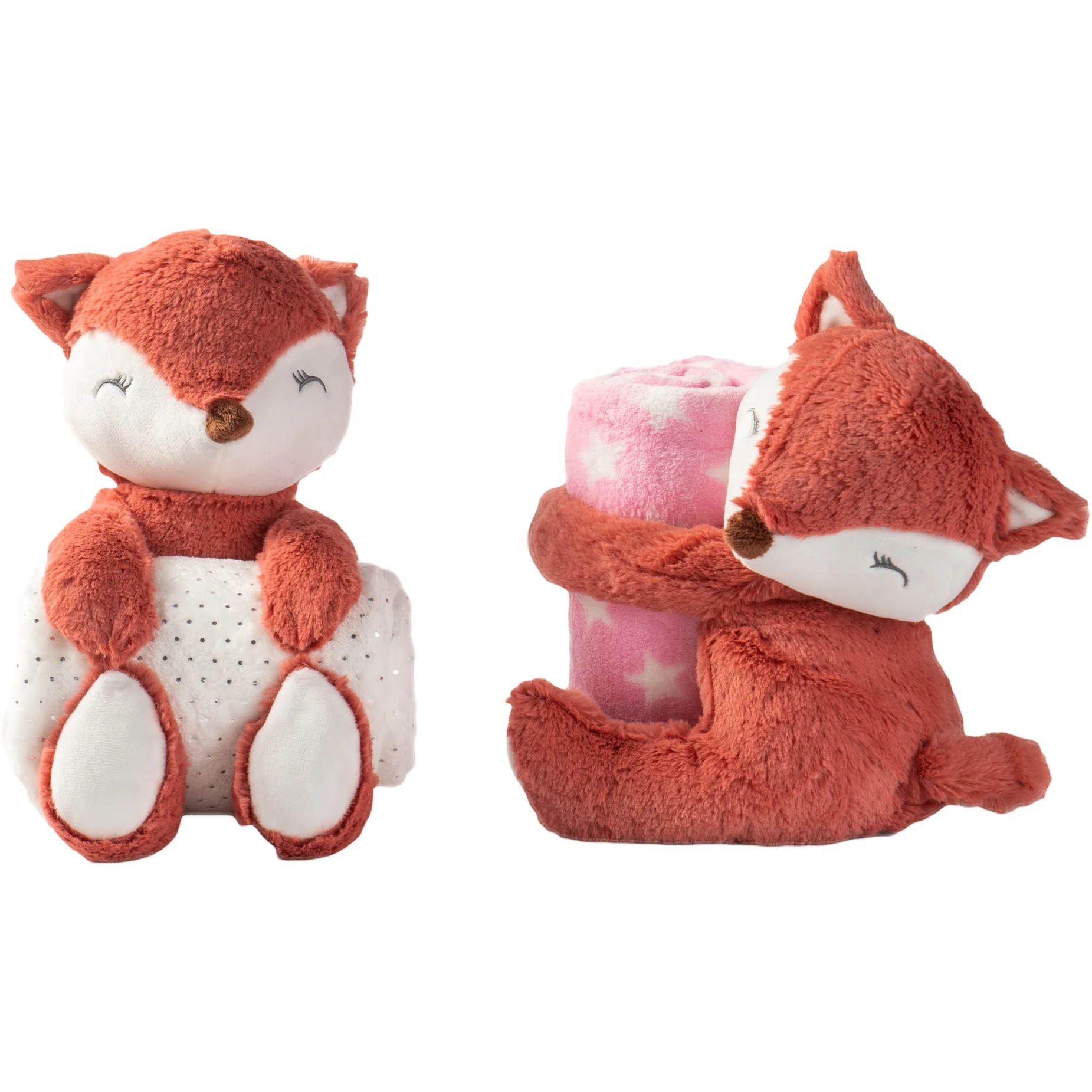 Fox Toy Baby Blanket Soft Fleece Throw Minky Fleece Swaddle Newborn Children Super Soft Plush Blanket With Plush Toys